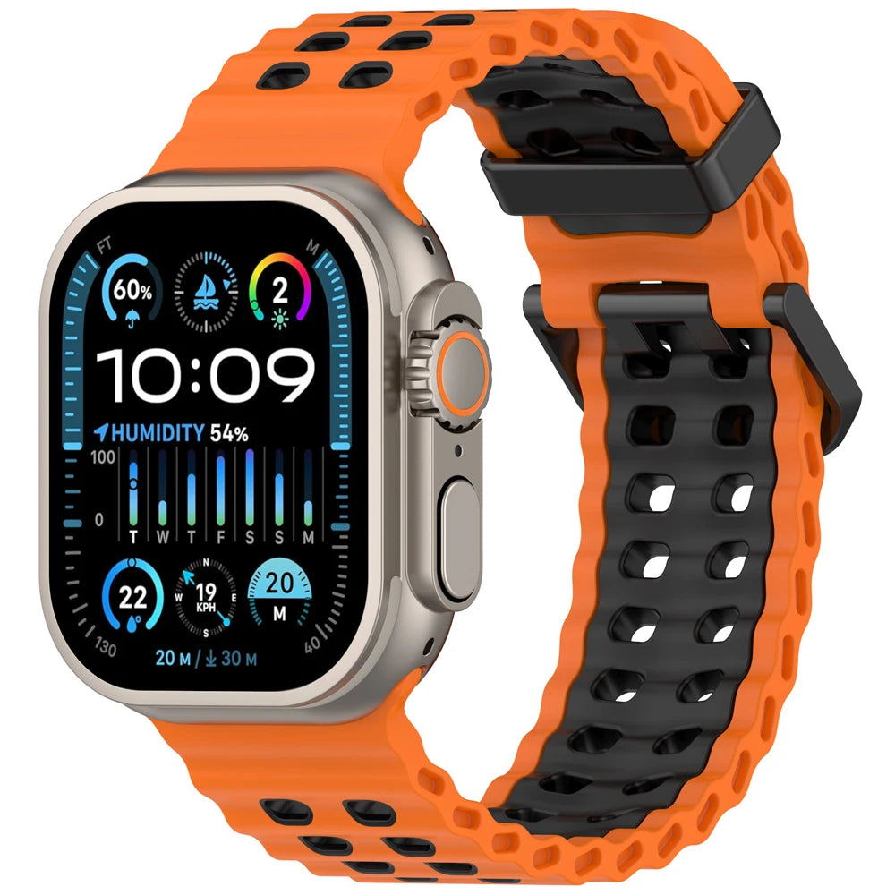 Ocean strap For Apple Watch Ultra 2 Band 49mm 46mm 45mm 44mm Two-Tone Sports Silicone Bracelet iWatch series 10 9 8 7 6 SE band