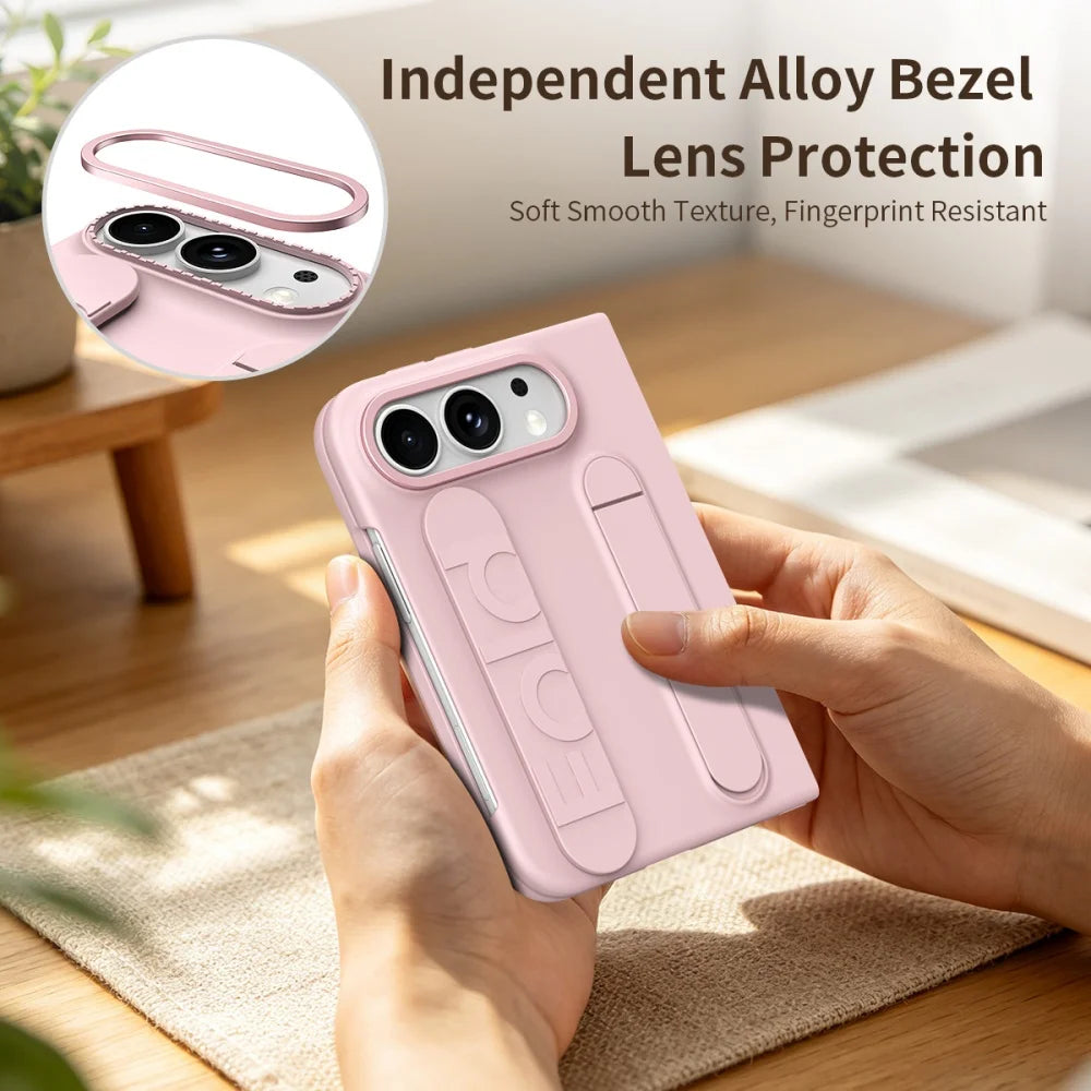 For iPhone Duo Cases Luxury Wrist Strap Bracket Stand Holder Case for iPhone Duo 18 Fold Solid Color Built-in Front Film Cover