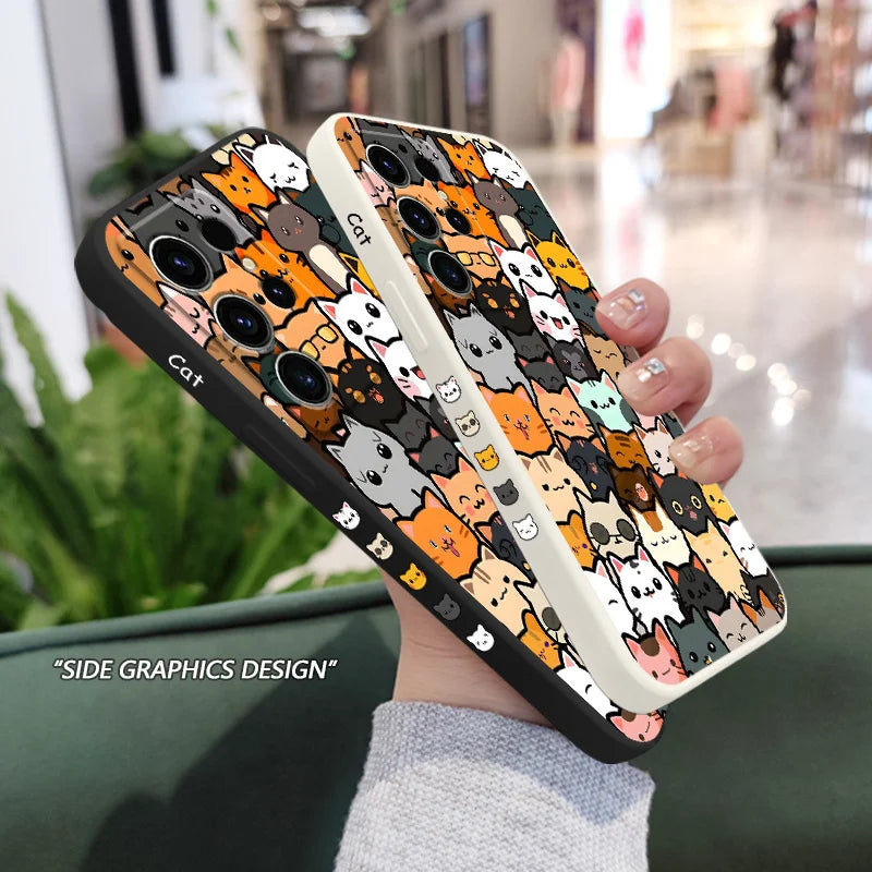 Cute Cat Drawing Phone Case For Samsung Galaxy S25 S24 S23 S22 S21 S20 Ultra FE S10 S10E Plus Note 20 Ultra Silicone Cover