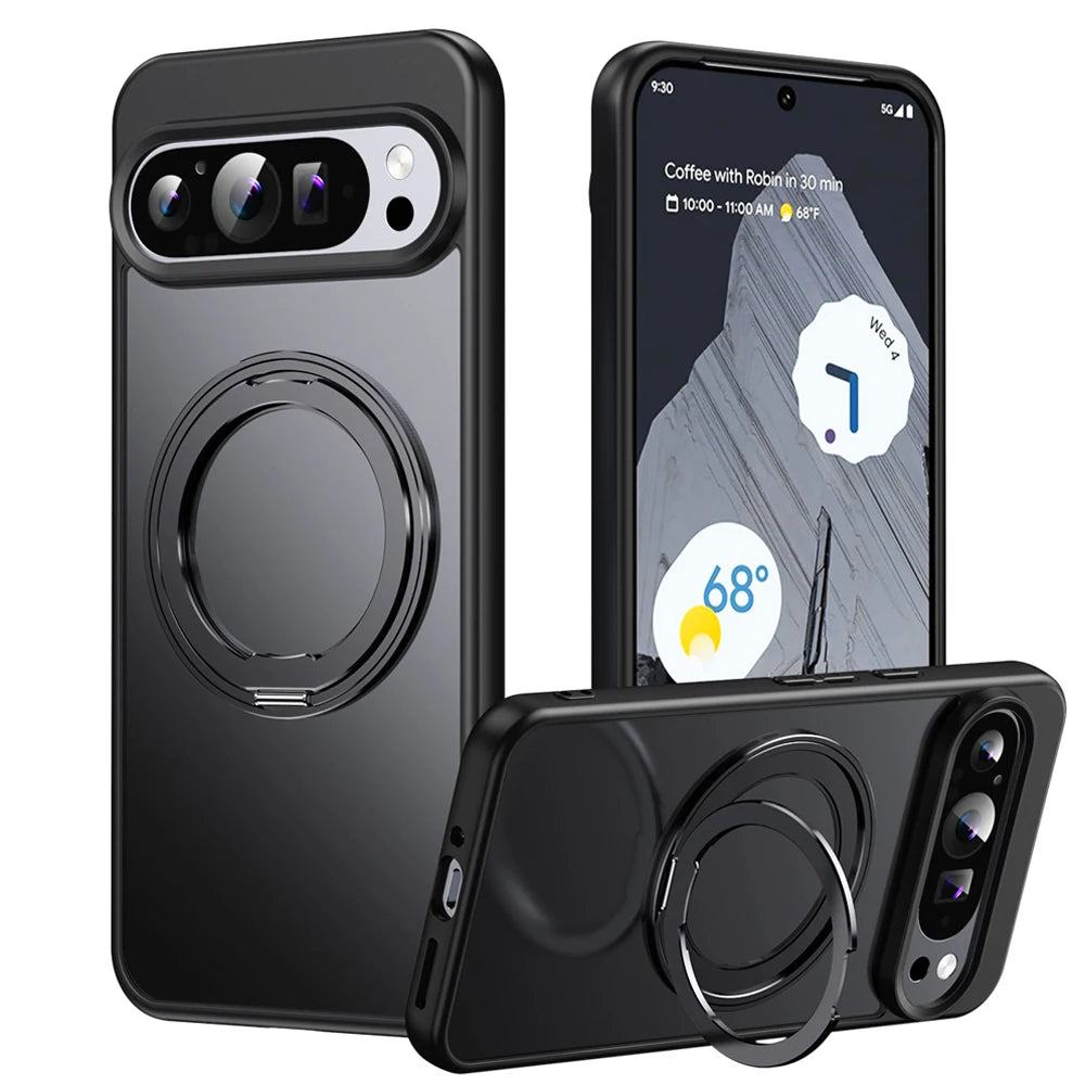 360°Rotating Stand Magnetic Phone Case For Google Pixel 10 9 Pro XL 8 7 Pro 9a 8a 7a Metal Folding Bracket Shockproof Cover