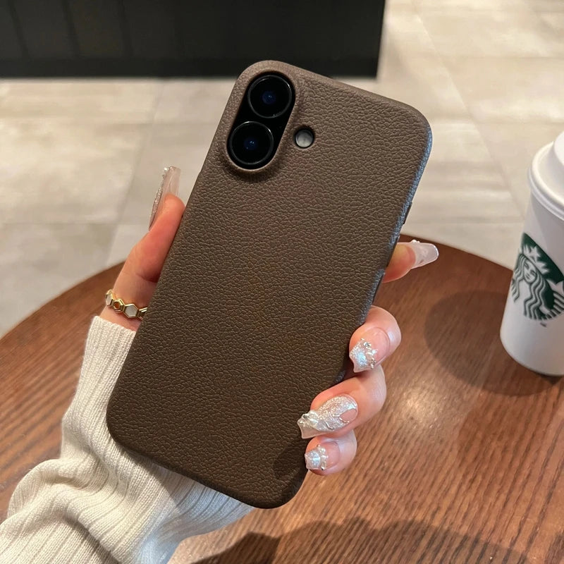 Luxury Soft Cortex Leather Case For iPhone 17 Air 11 12 13 14 15 16 Pro Max Plus Lichee Pattern Silicone Shockproof Cover