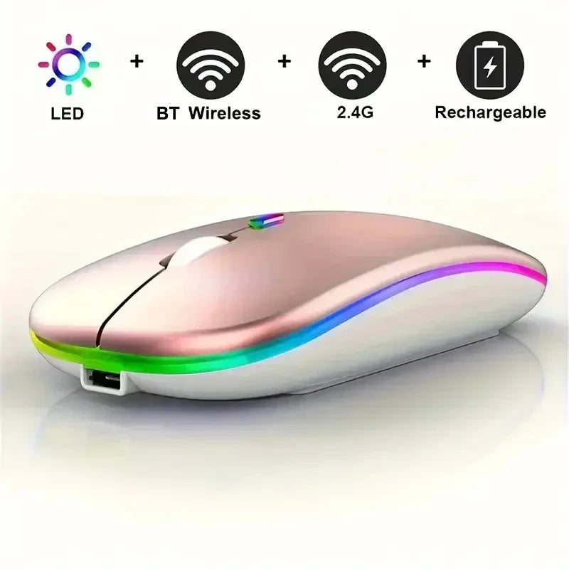 Rechargeable Bluetooth-compatible Wireless Mouse with 2.4G USB RGB Mouse for Computer Laptop Tablet PC Macbook Gaming Mouse Game