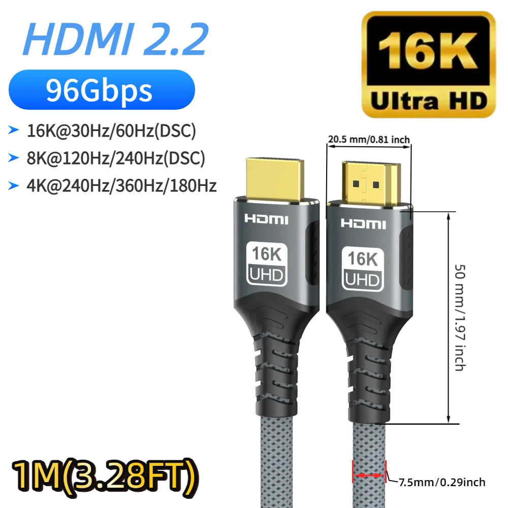 High Refresh Rate 8K@120Hz HDMI 2.2 Cable 96Gbps Supports 4K@240Hz 2K@360Hz HDR eARC for PS5 Xbox Switch TV Laptop