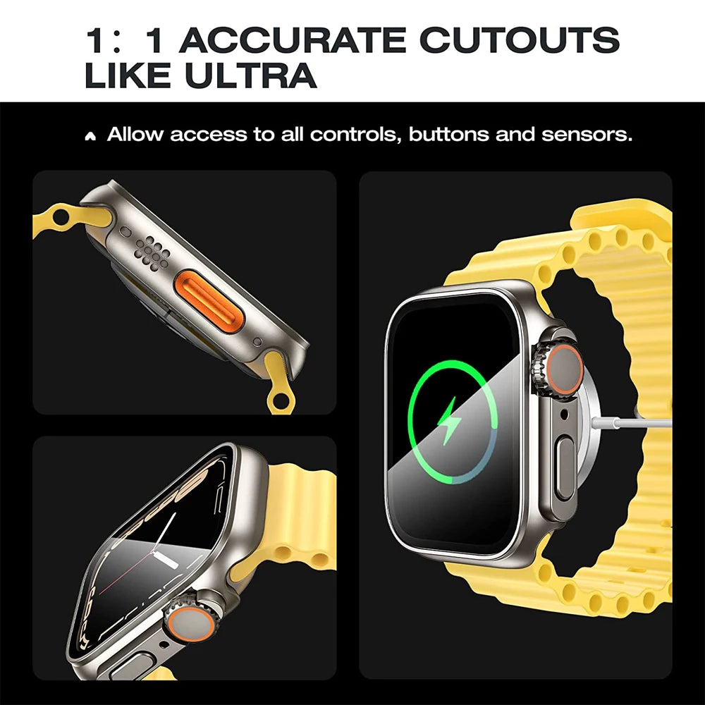 for Apple Watch Case 46mm 45mm 44mm 42mm 46/40/38mm Screen Protector PC Cover+Glass Series 12 11 10 9 8 7 SE Instantly To Ultra