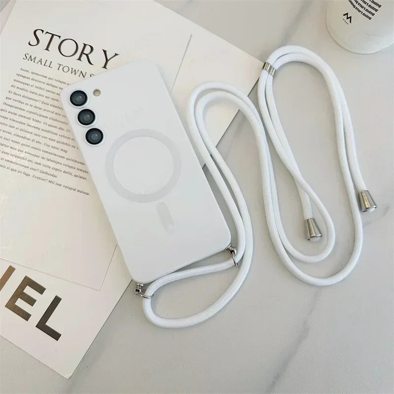 Crossbody Lanyard Magnetic Case For Samsung Galaxy S26 S25 Edge S24 S23 S22 Plus Ultra S21 FE For Magsafe Silicone Soft Cover