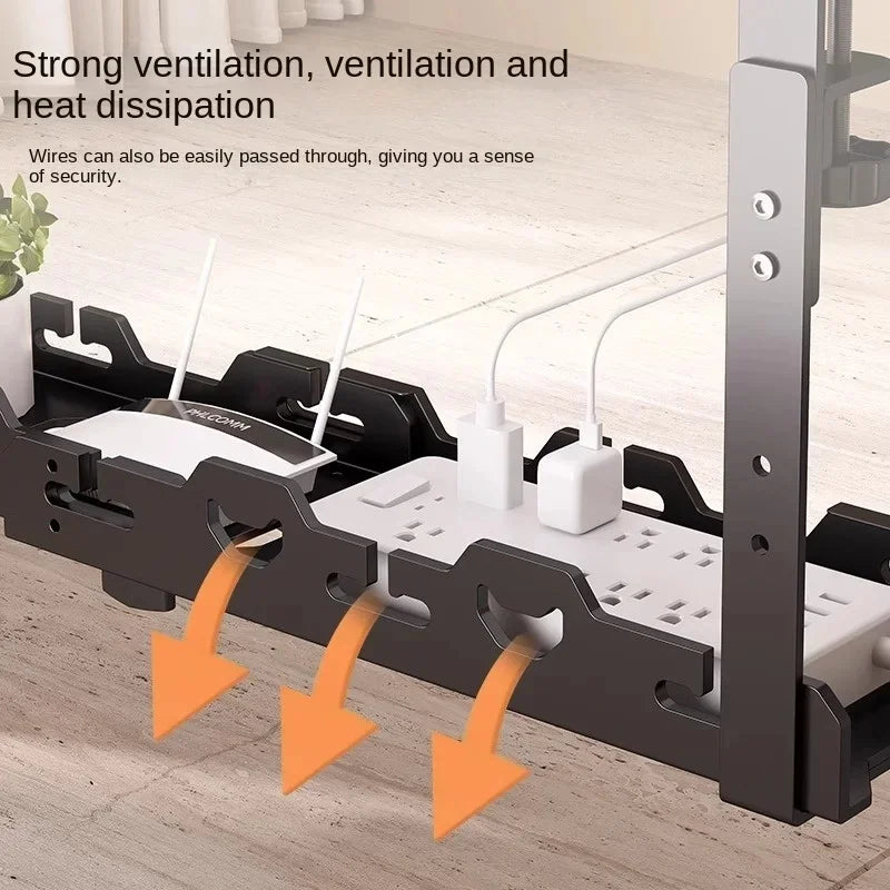 Telescopic Under Table Storage Rack Metal Cable Management Tray Home Office Desk Wire Organizer No Punching Storage Accessories
