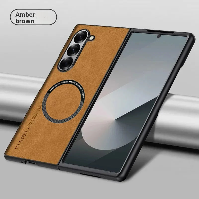 Luxury Ultrathin Sheepskin Leather Slim Phone Case for Samsung Galaxy Z Fold 8 Ultra 7 6 5 4 3 Magnetic Charge Shockproof Cover