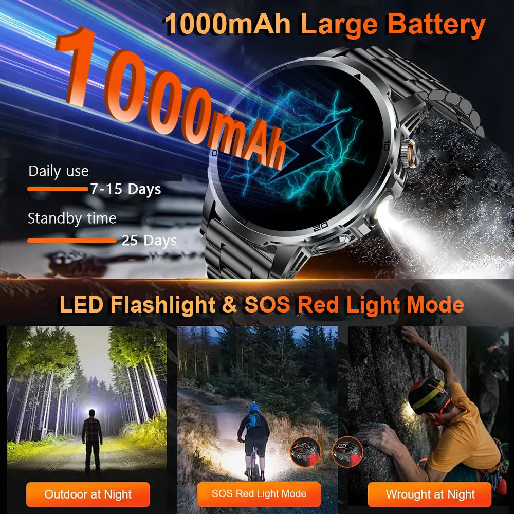 MEVADEN 1.85" Large Screen Outdoor Sports Smart Watch Bluetooth Call LED Flashlight 1000mAh Health Monitor Smartwatch MD60