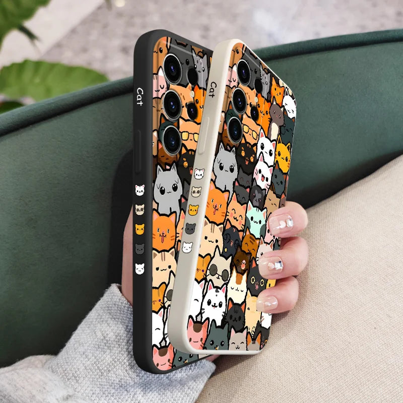 Cute Cat Drawing Phone Case For Samsung Galaxy S25 S24 S23 S22 S21 S20 Ultra FE S10 S10E Plus Note 20 Ultra Silicone Cover