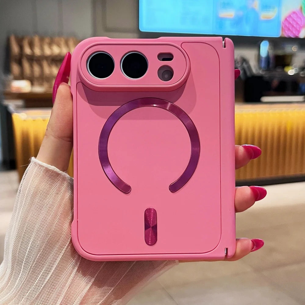 Luxury Matte For Magsafe Magnetic Wireless Charge Phone Case For iPhone Duo Solid Color Hinge Protection Shockproof Bumper Cover