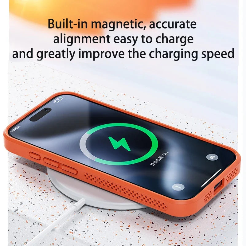 Cooling Heat Dissipation For Magsafe Case For iPhone 18 17 16 14 15 13 12 11 Pro Max Funda Mesh Breathable Grid Matte Hard Cover