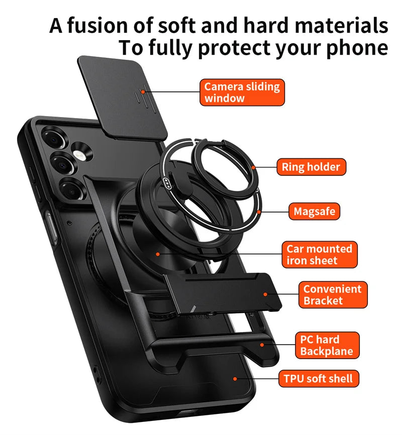 Armor Case For Samsung Galaxy S26 S25 S24 S23 S22 Ultra Plus S26Edge S25Edge S25FE Magnetic Stand Holder Ring Lens Protect Cover