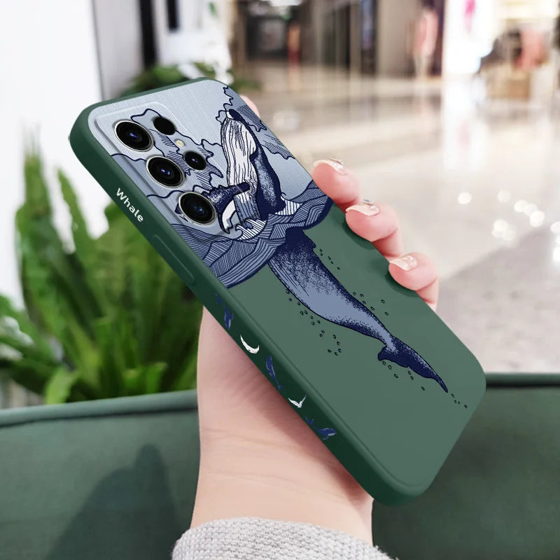 Whale Jumping Phone Case For Samsung Galaxy S25FE S24 S23 S22 S21 S20 S10 S10E S9 Ultra Plus FE Note 20 Ultra 10 9 Plus Cover