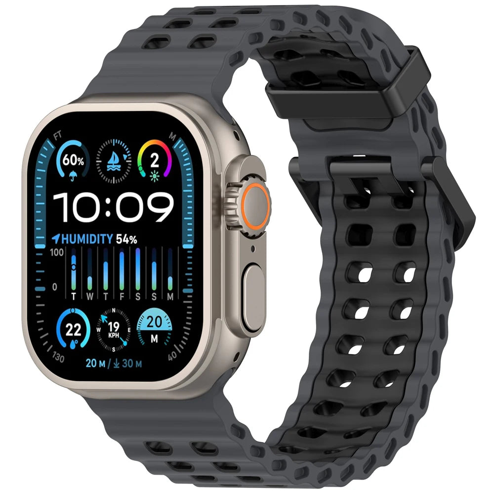 Ocean strap For Apple Watch Ultra 2 Band 49mm 46mm 45mm 44mm Two-Tone Sports Silicone Bracelet iWatch series 10 9 8 7 6 SE band