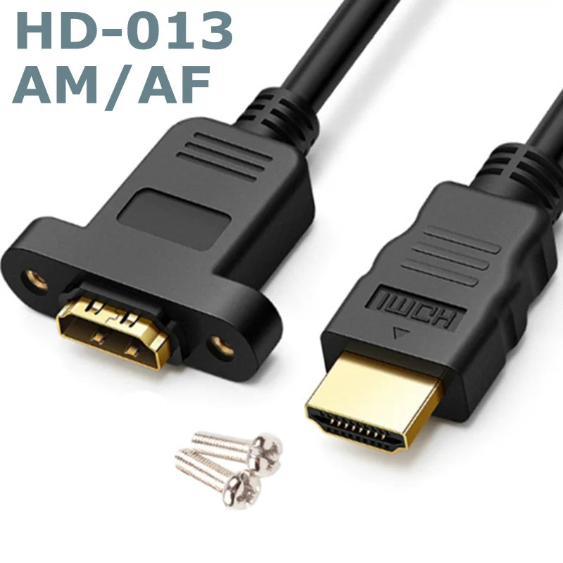 Extension Cable HDMI-compatible Male To Female with Screw Panel Mount Gold Plated Video Adaptor Connector 50cm 1FT 1080P HDTV