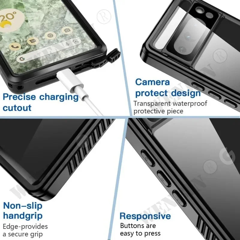 IP68 Luxury Waterproof Case Google Pixel 10 9 8 7 Pro XL 7A Snow Dust Shock Proof 360° Underwater IP68 Certified Cover