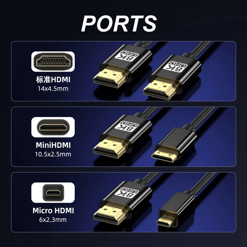 1M 8K@60HZ UHD Cable High Speed HDMI-compatible Mini/Micro HDMI-compatible Coiled Cord for HDTV Laptop PC PS4 Camera DV Monitor