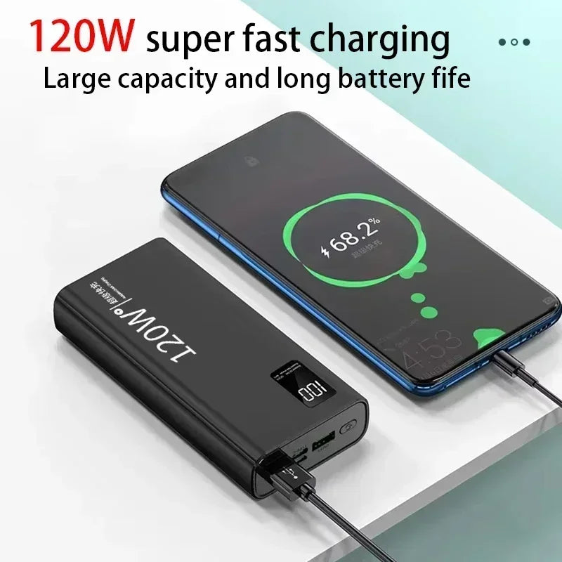 VIVO 500000mAh Power Bank 120W Super Fast Charging Powerbank LED Digital Display Portable External Battery For Iphone Samsung