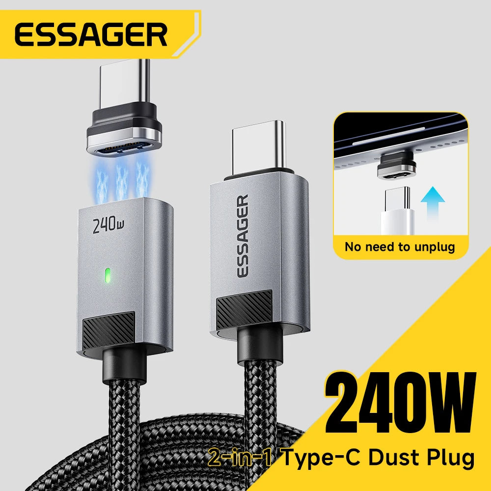 Essager 240W Magnetic Charging Cable E Marker USB C To Type C Cable PD3.1 Fast Charging For iPhone 17 16 Samsung S25 iPad Laptop