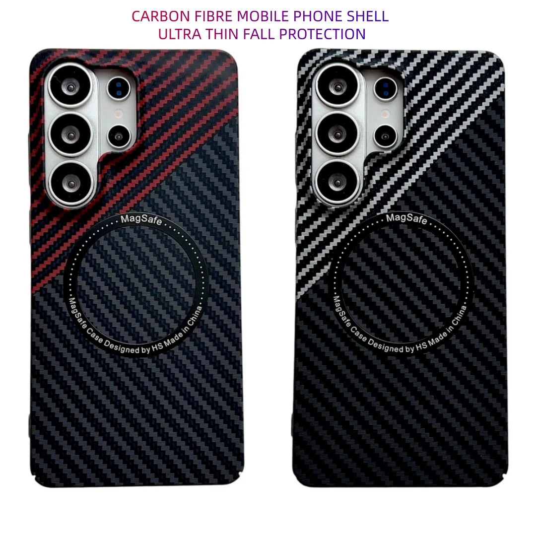 For Magsafe Magnetic Phone Case For Samsung Galaxy S25 S23 S24 S22 S21 S26 Ultra Plus Luxury Thin Slim Carbon Fiber Bumper Cover