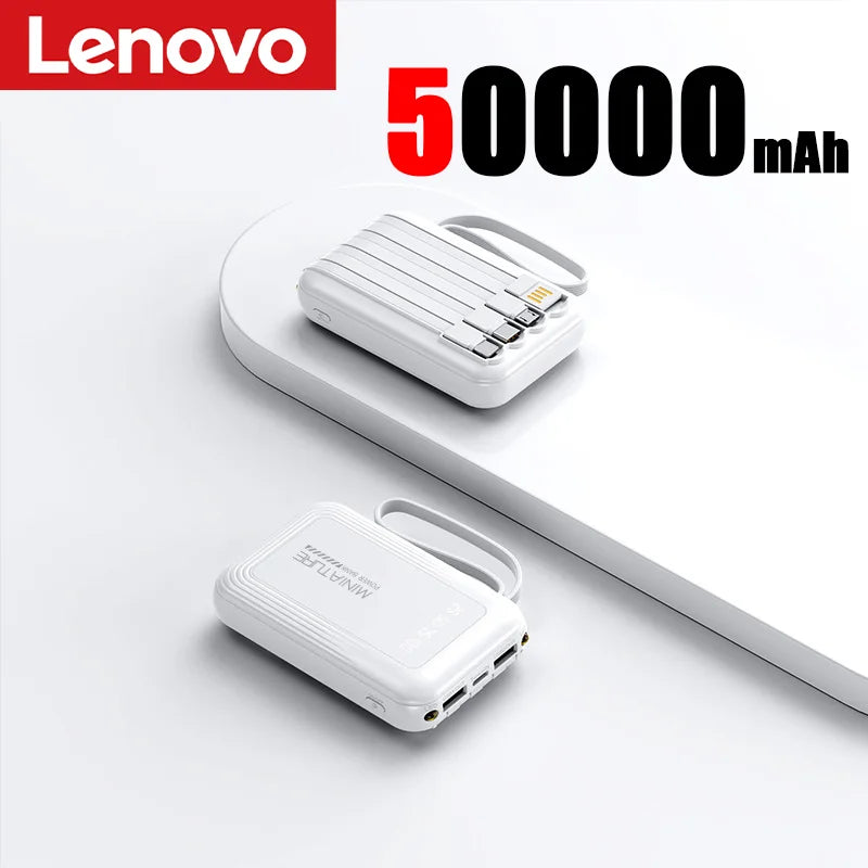 Lenovo Mini 500000mah Powerbank Super Fast Charging Led Digital Display 4 In 1 Built In Cables Power Bank For Iphone Samsung