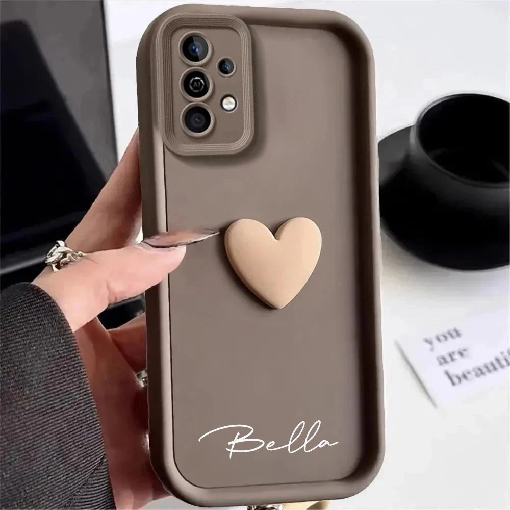 Customized Personalized Name 3D Love Heart Case For Samsung Galaxy A51 A52 A53 A54 A55 4G 5G Luxury Soft Cover A52S A54 A55 5G