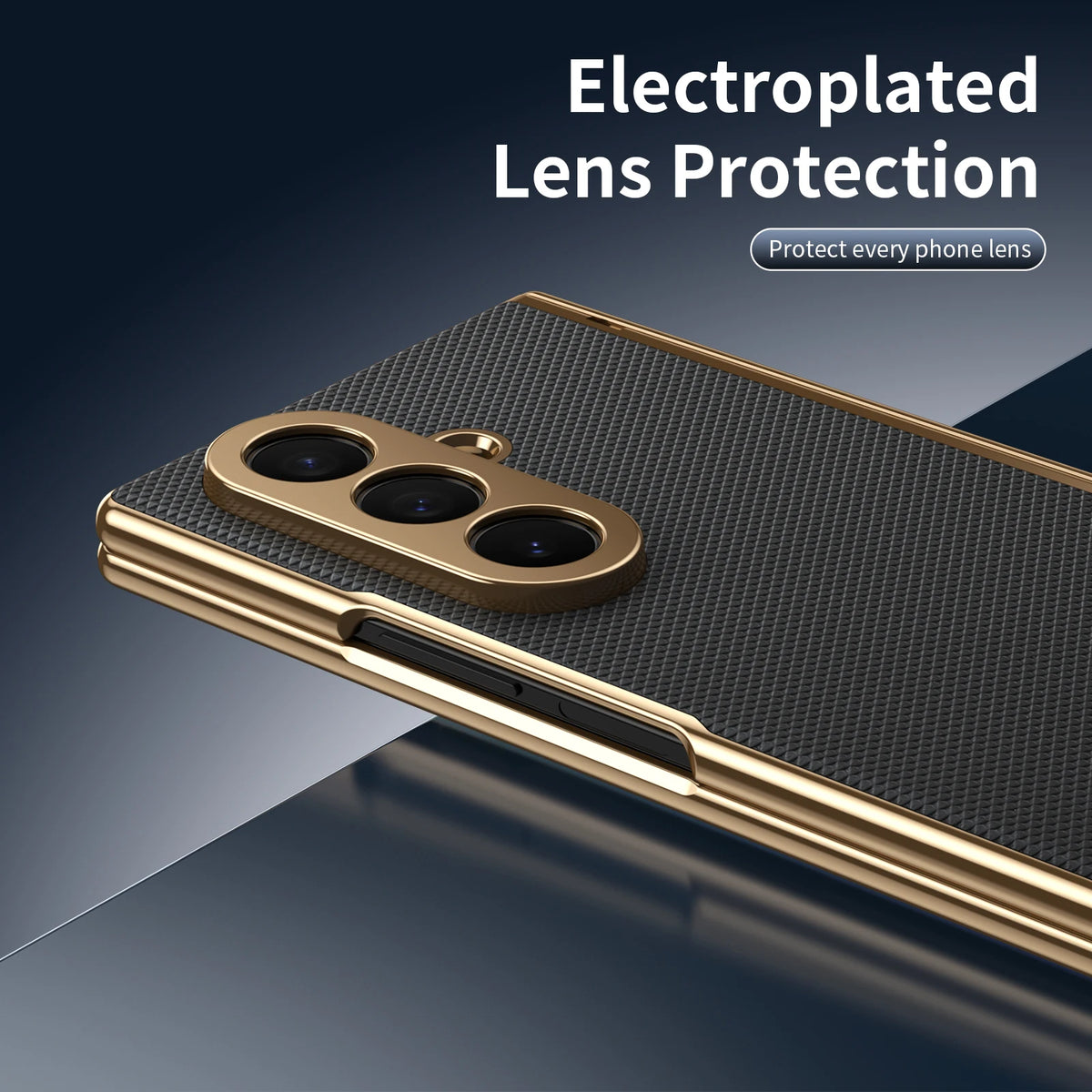 For Samsung Galaxy Z Fold 7 6 5 4 3 Electroplated Diamond Pattern Plain Leather Hinge Lens Protective Tempered Film Front Film P