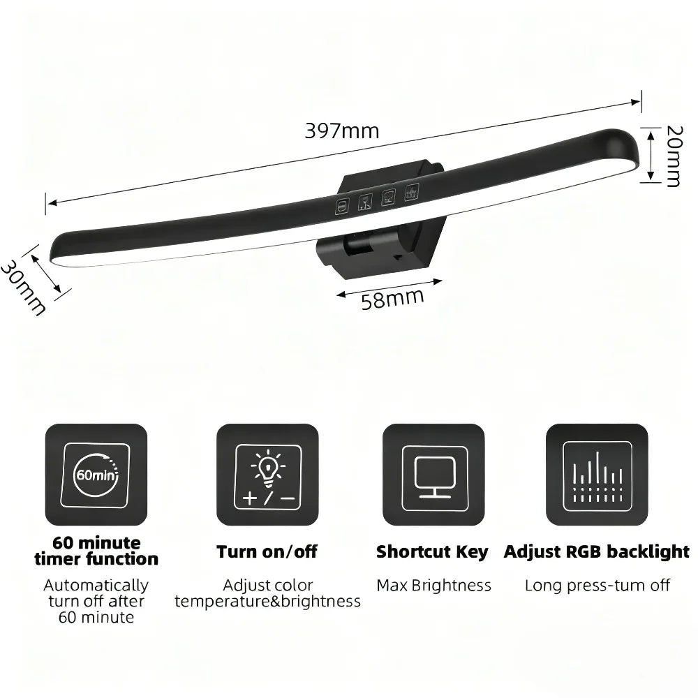 Monitor Light Bar Curved, RGB Backlight, Computer Screen Lamp Dual Light Source with Touch Control Home Office Gaming Desk Lamp