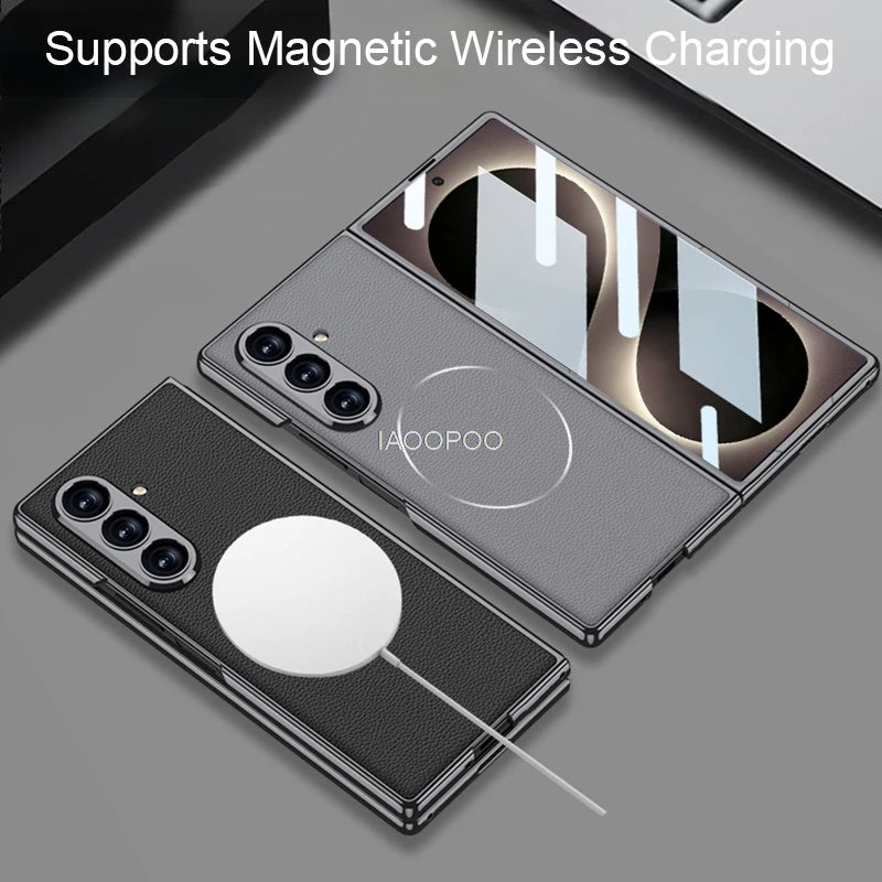 Electroplated Hard PC Leather Back Cover Case for Samsung Galaxy Z Fold 8 Ultra Fold 7 with Glass Screen Film