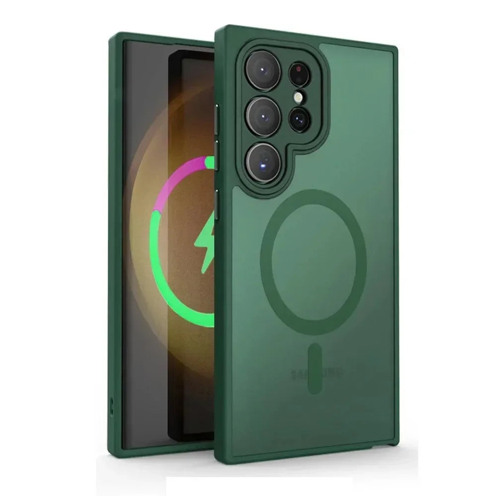 Magnetic Luxury Matte Phone Case For Samsung Galaxy S26 S25 S24 S23 Ultra Plus FE Lens Protect Wireless Charge Shockproof Cover