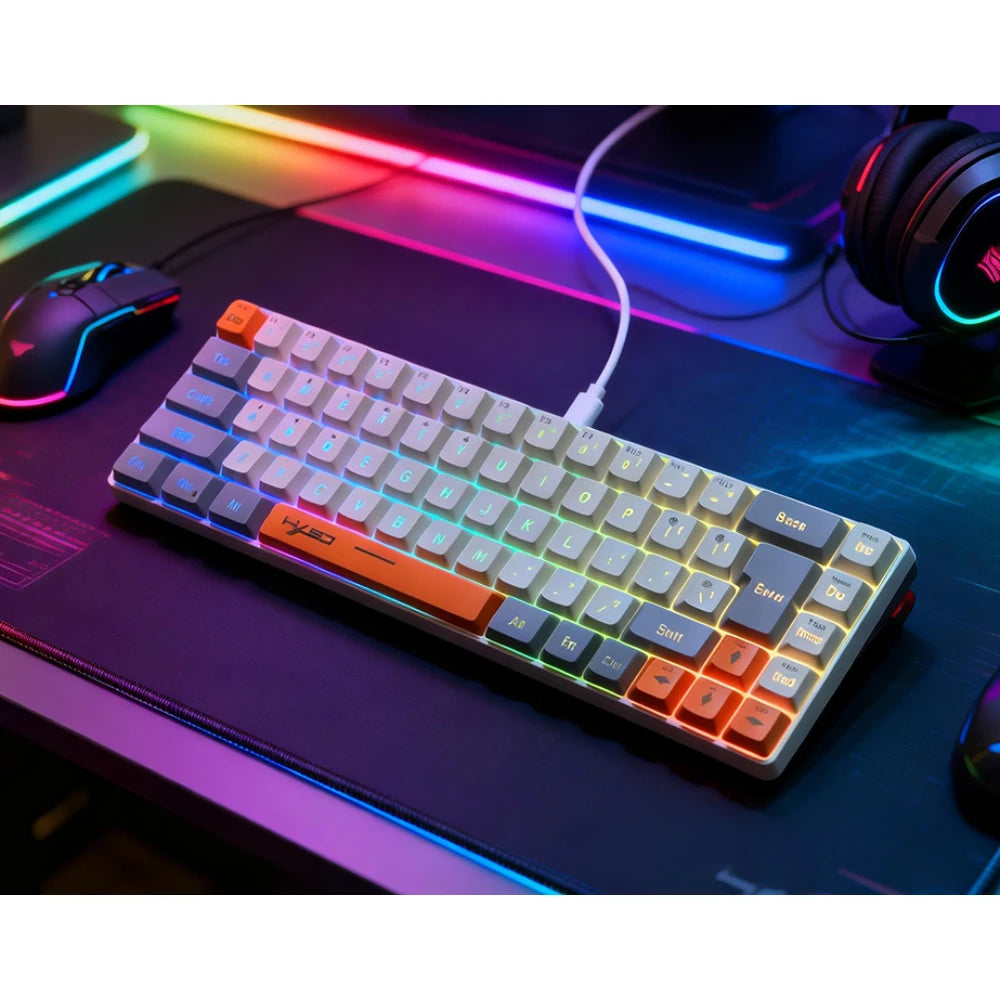 Teclado Gamer Color Game Film Keyboard 65% Key-Line Separation RGB Backlit Multi-Function Wired USB Keyboards Gaming PC Branco