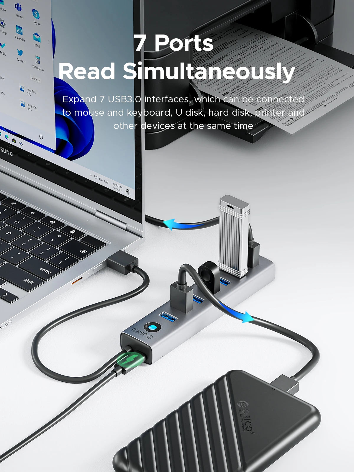 ORICO 7 IN 1 USB 3.0 Hub 5Gbps Type -C Docking Station for Surface Macbook Laptops USB 3.0 7-Port HUB PC USB Adapter Spliter