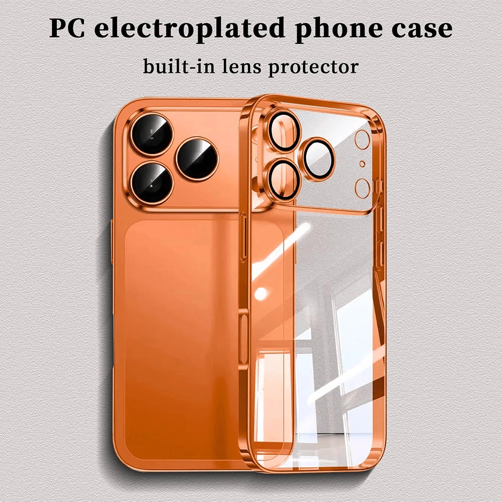 Luxury Plating Transparent Phone Case For iPhone 17 16 15 14 13 Pro Max 17Pro Lens Protection Shockproof Clear Bumper Back Cover