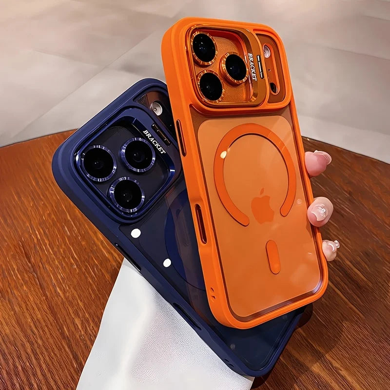 Luxury for Magsafe Magnetic attraction Bracket Case for IPhone 17 16 15 13 12 Pro Max 14 Plus Lens Holder Protection Clear Cover