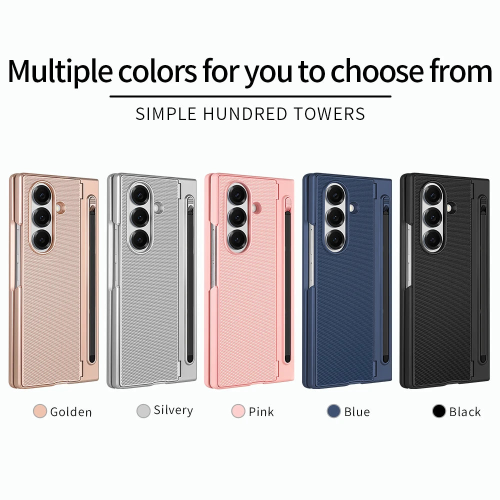 Hard PC Back Cover Phone Case for Galaxy Z Fold 7/6 with Touch Pen Included Kickstand Holder Phone Case with Screen Glass Film