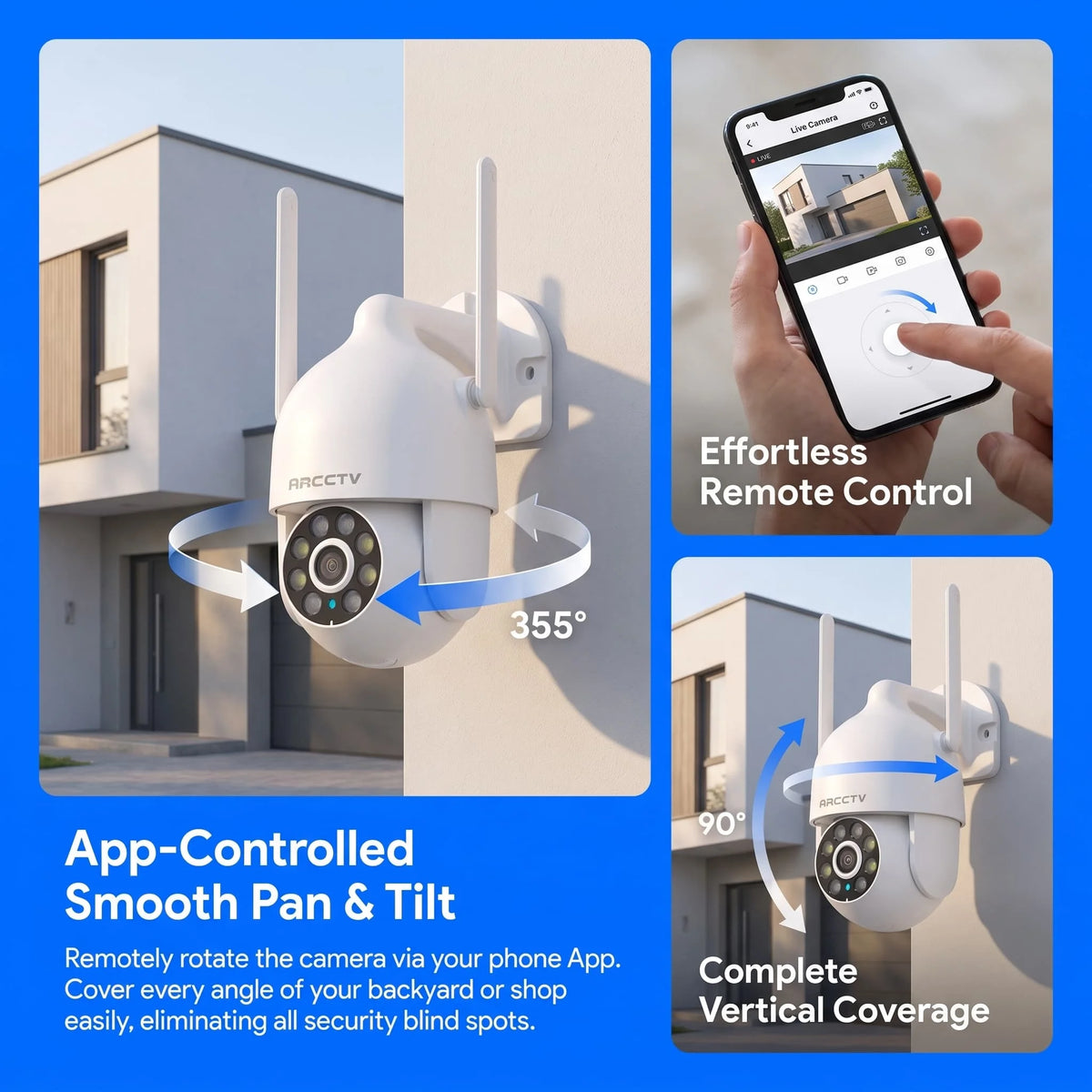 ARCCTV 1296P Wifi Security Camera Outdoor Surveillance Camera 24/7 HD Recording Color Night Vision With Auto Track Two Way Audio