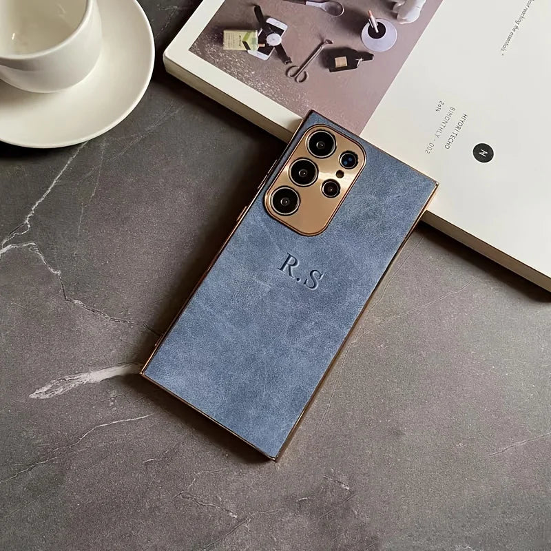 Custom Initials Personality Name – Premium Matte Suede Electroplated Phone Case for Samsung Galaxy S25, S24 Ultra, S23, S22 Plus