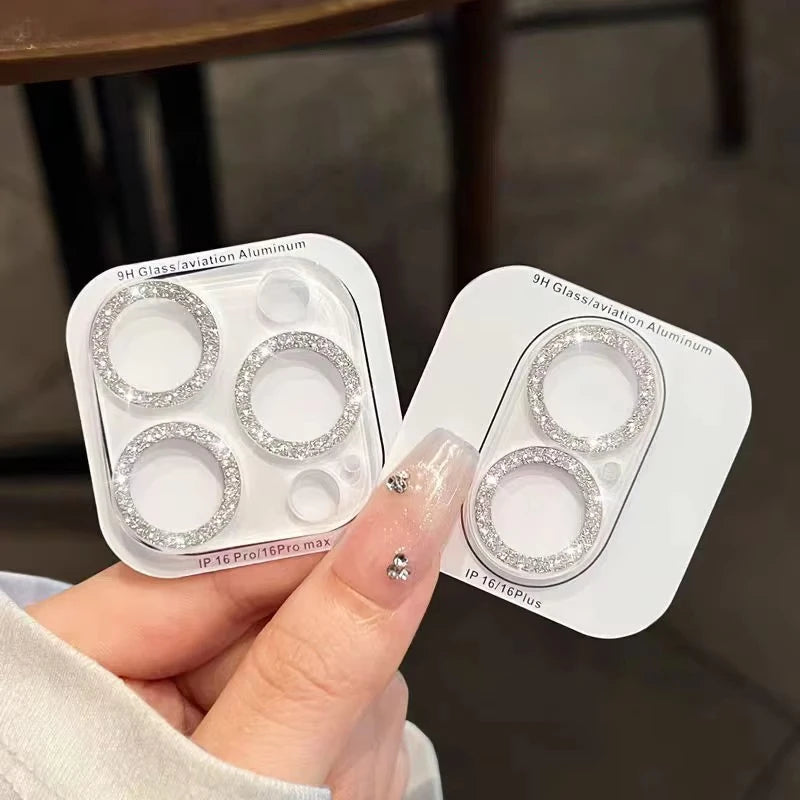 2Pcs Bling Glitter Camera Lens Protector For iPhone 16 13 12 15 14 11 17 Pro Max Plus Lens Protector Cover for iPhone 13 12 Mini