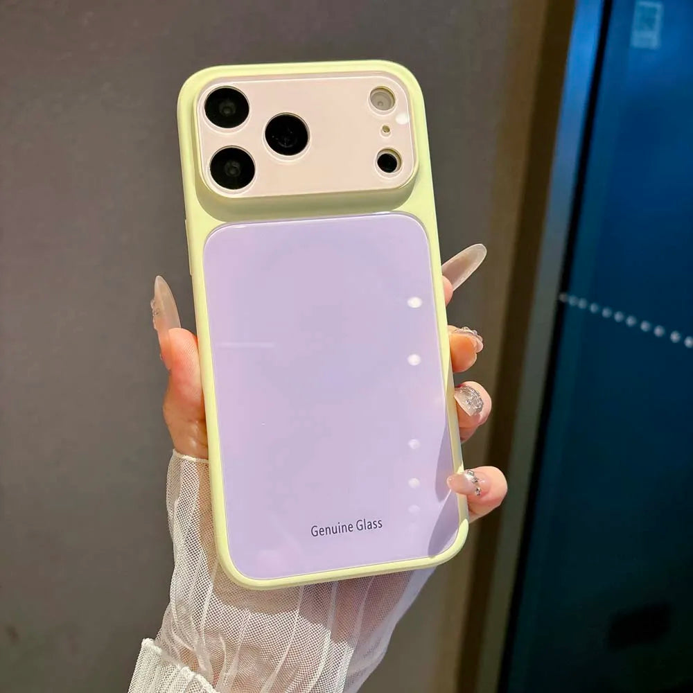 Q6 Luxury Contrast Color Tempered Glass Hard Case for IPhone 17 16 15 14 Pro Max for Magsafe Wireless Charge Dopamine Cover