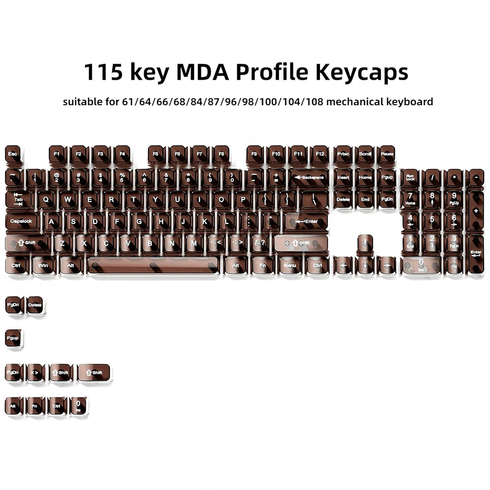 115 Keys Semi-transparent RGB Backlit PC Keycaps MDA Profile Foggy Pink UV-print Keycaps for Cherry Gateron MX Switches Keyboard
