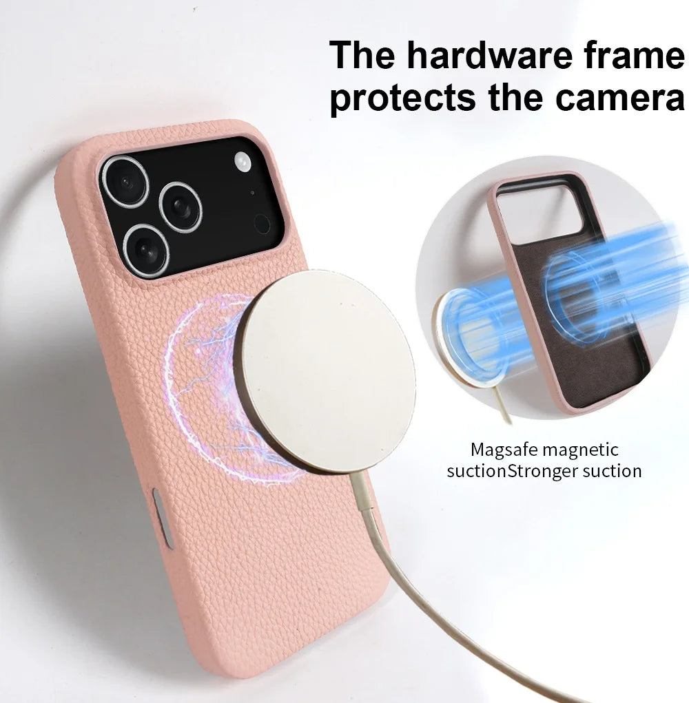 Luxury Magnetic Genuine Leather Case For iphone 17 Pro Max 16 15 14 13 12 11 for Magsafe Full Covered Phone Cases Back Cover