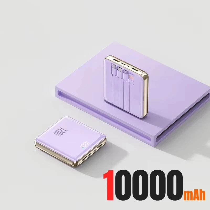 Lenovo Mini 500000mAh Power Bank Large Capacity Super Fast Charging External Battery Built-in 4 Cables for IPhone Samsung Huawei