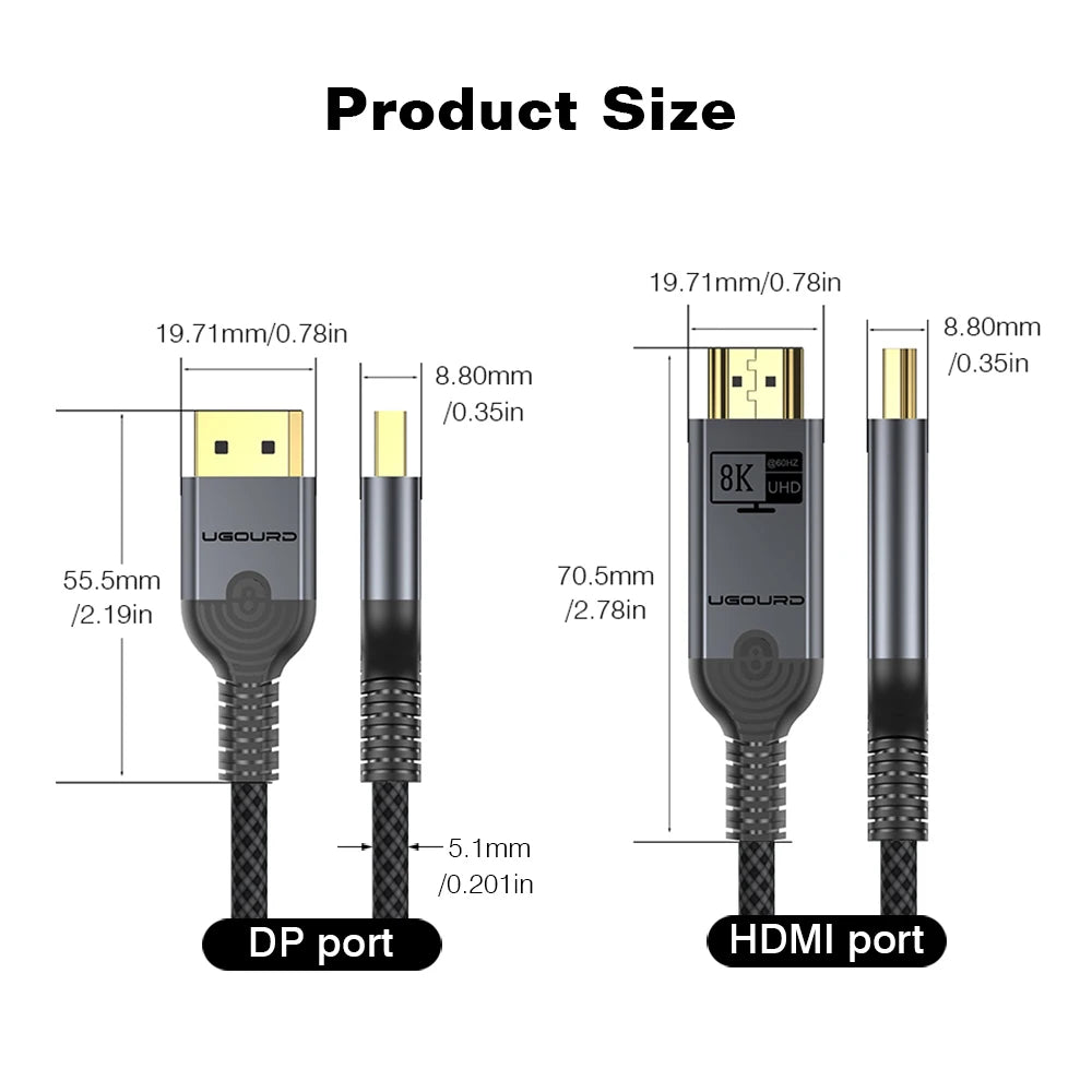 UGOURD 4K DP to HDMI 2.0 Compatible Cable 4K60Hz DisplayPort to HD Adapter Display Port Video Audio for PC TV Projector Laptop