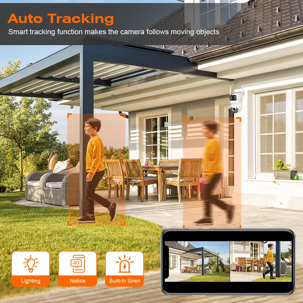 Outdoor Wireless Security IP Camera 4K 8MP HD Dual Lens External Wifi PTZ Camera Auto Tracking Street Surveillance Camera iCsee