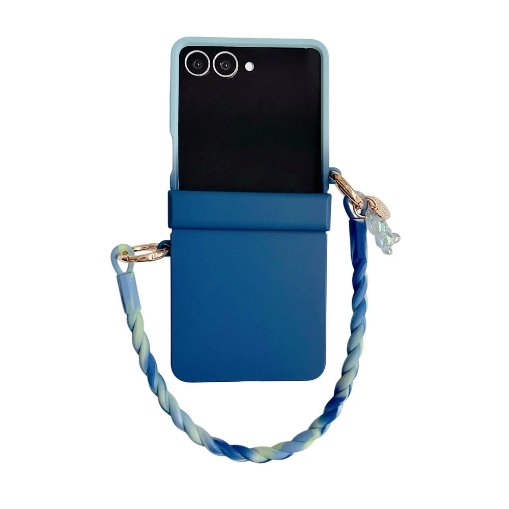 Skin Feeling Wireless Magnetic Lanyard Phone Case For Samsung Galaxy Z Flip 3 4 5 6 7 8 Macaron Gradient Cord PC Hard Shell