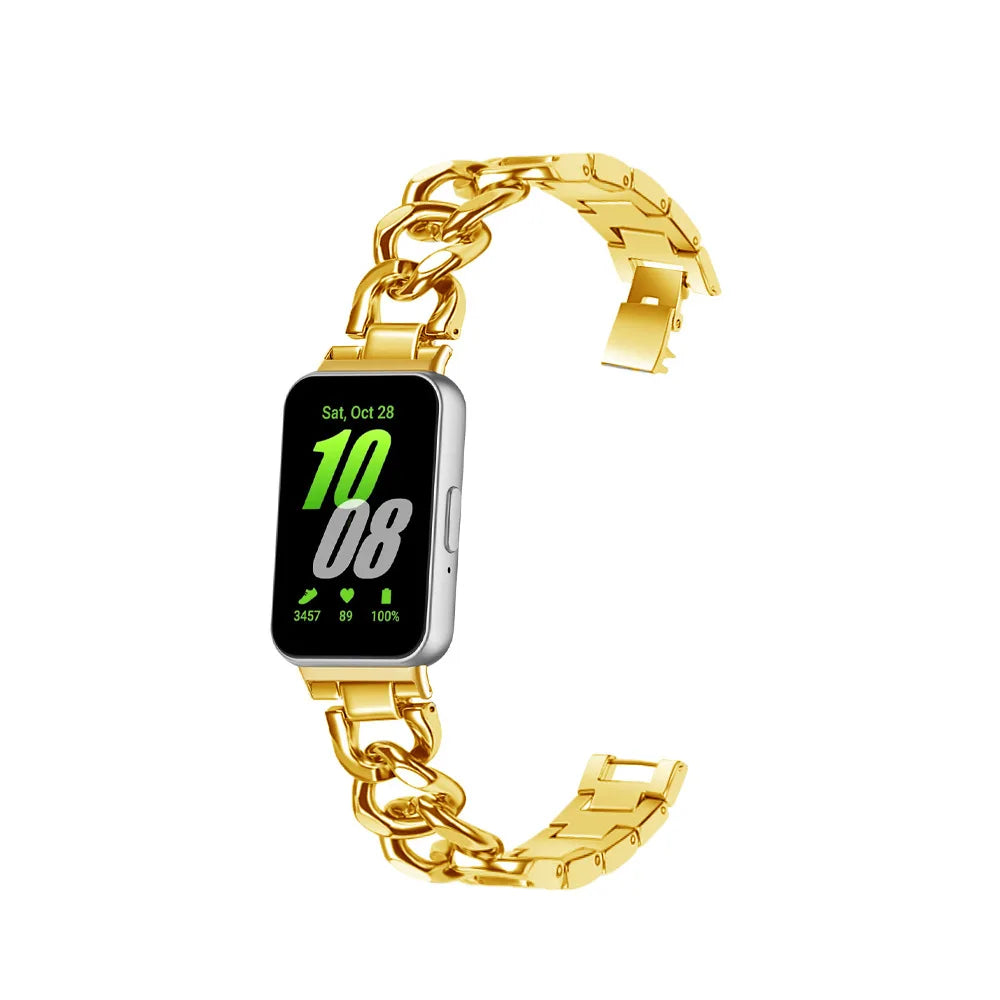 Thin Stainless Steel Strap for Samsung Galaxy Fit3 Single Row Fashion Denim Chain Bracelet Metal Chain Strap for Women