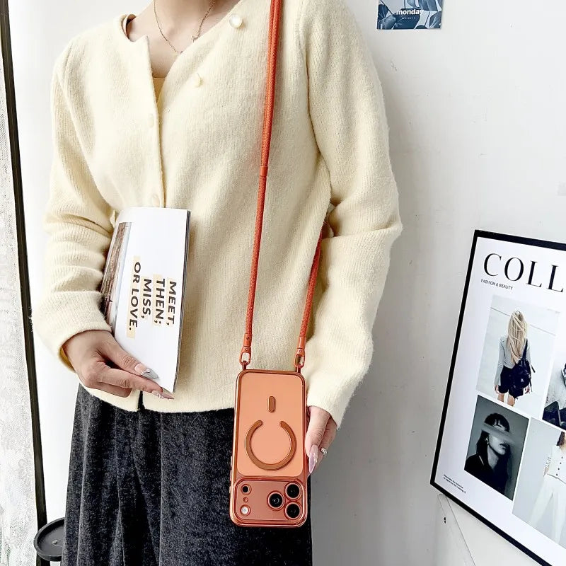 Magnetic Lanyard Case For iPhone 17 Pro Max 14 13 15 16 Plus 17P Original Shockproof Crossbody Neck Cord Strap Soft Clear Cover