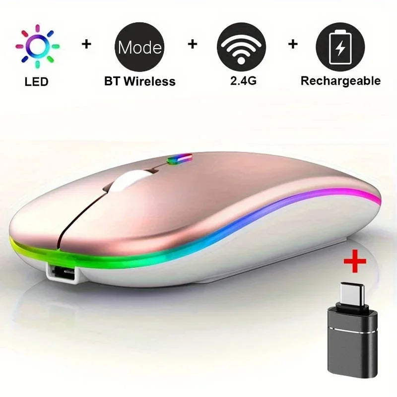 Rechargeable Bluetooth-compatible Wireless Mouse with 2.4G USB RGB Mouse for Computer Laptop Tablet PC Macbook Gaming Mouse Game