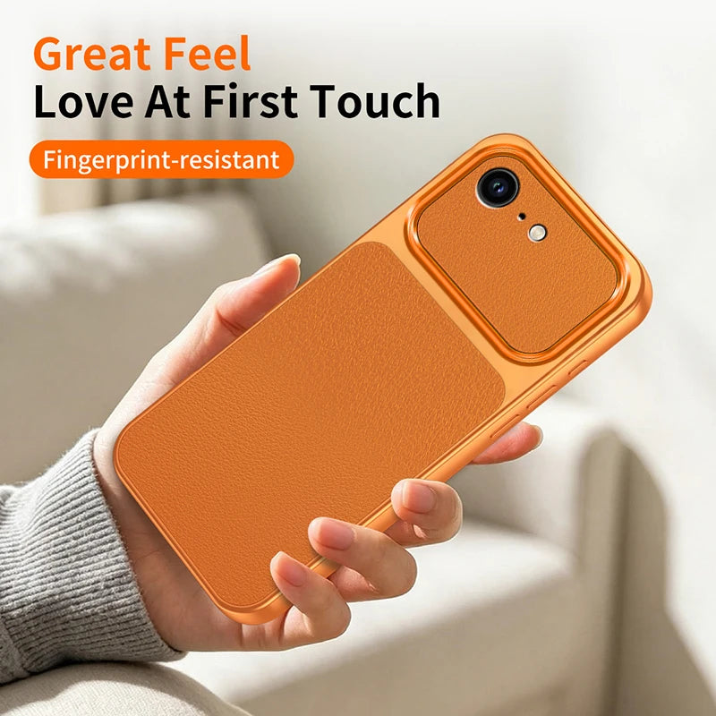 Original Shockproof Phone Case for Apple iPhone 17E 16E 5G Fashion Plating Lychee Grain High Quality Lambskin Texture Back Cover