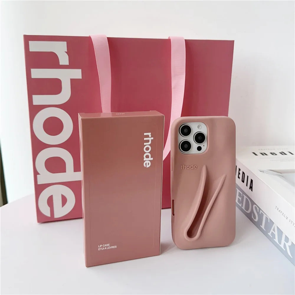 With Box Rhode Bag Fashion Phone Case for iPhone 16E 17 Air 16 15 14 13 12 11 Pro Max Plus Lip Gloss Portable Stand Cover Funda